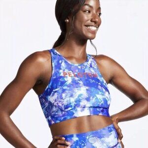 PELOTON Moves High Neck Sports Bra Medium Impact Crossback Women's Size S Blue